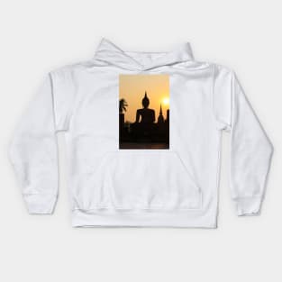 Buddha statue against sunset silhouette Kids Hoodie